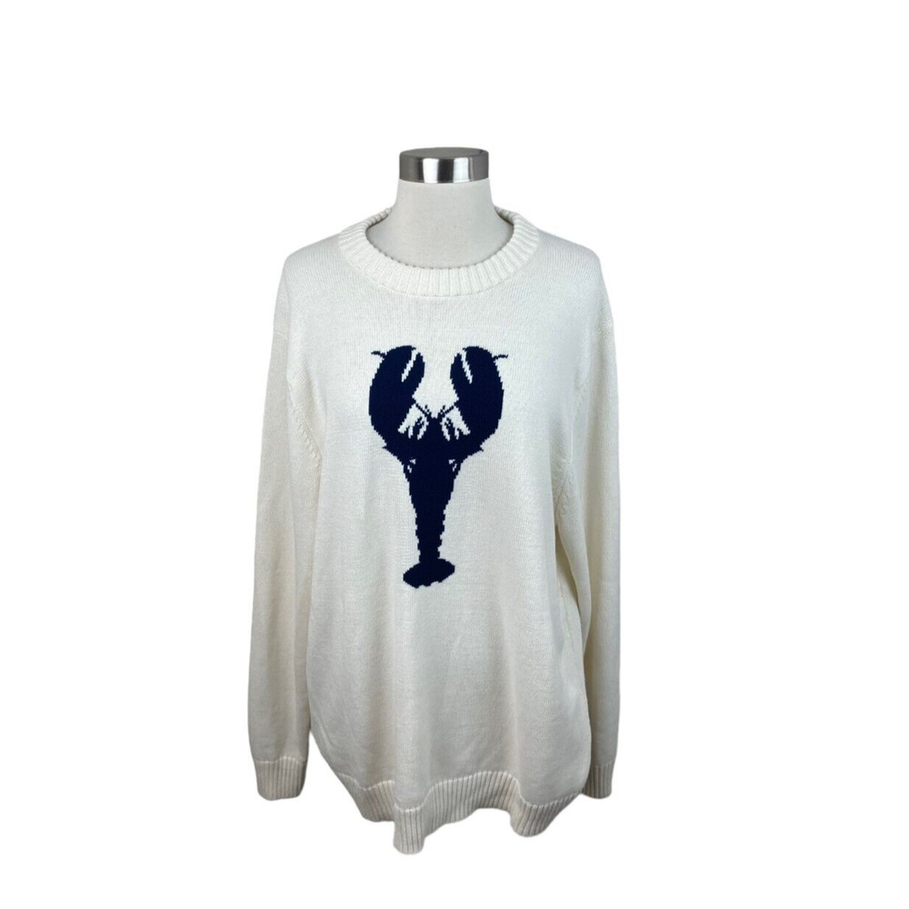 Rockport White Crewneck Sweater with Navy Lobster Motif